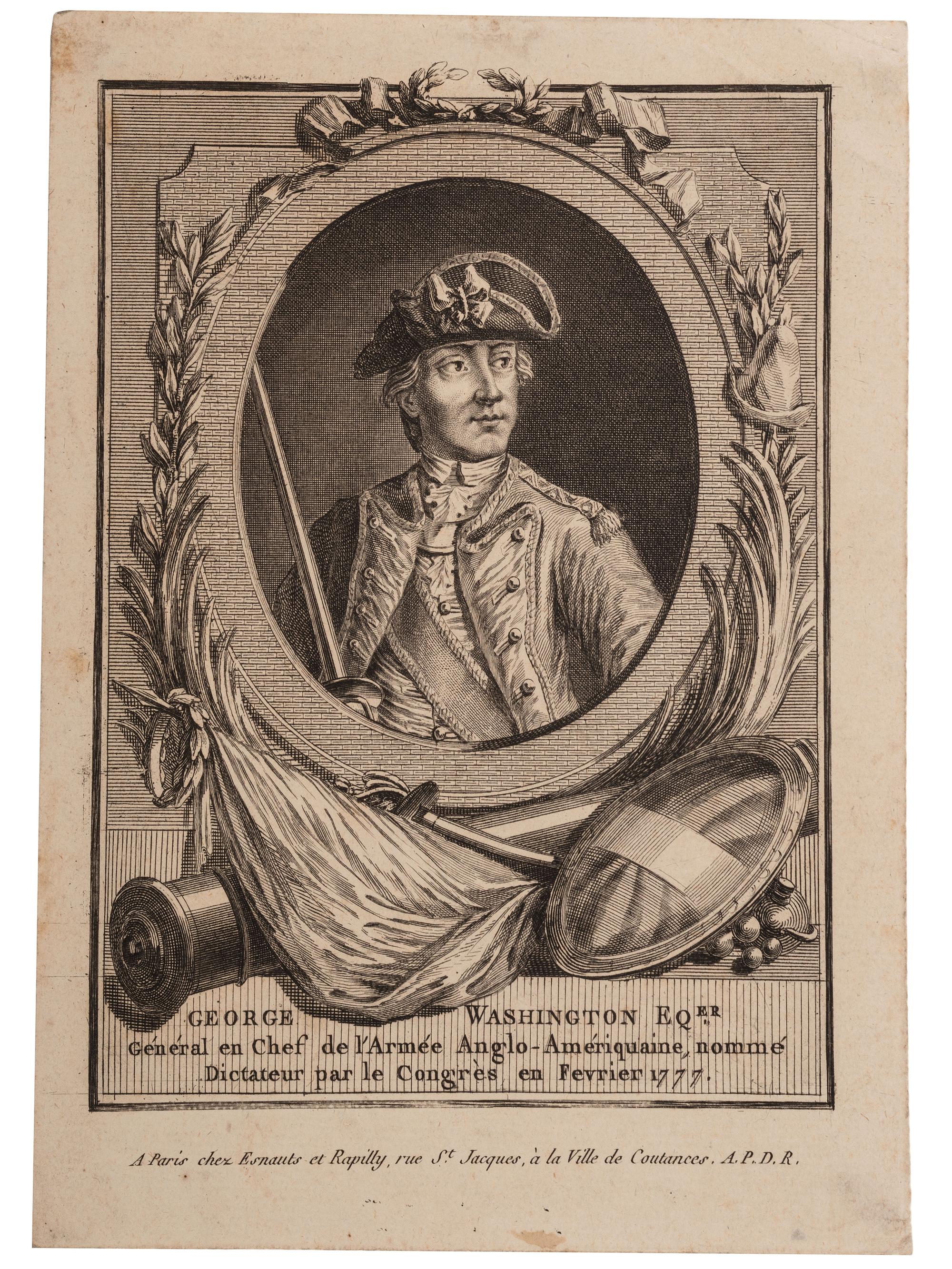 [WASHINGTON, George (1732-1799)]. ESNAUTS et RAPILLY (1775-1811), publisher. [Dupin, engraver]. George Washington EQer. Général en Chef de l'Armée Anglo-Amériquaine, nommé Dictateur par le Congrès en Fevrier 1777.