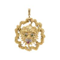 YELLOW GOLD, DIAMOND AND GEMSTONE LION PENDANT/BROOCH