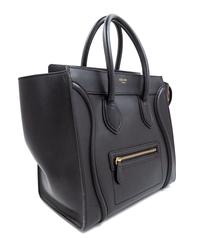 A Celine Black Smooth Leather Luggage Tote Bag, 12" H x 12" W x 7" D; Handle drop: 6".