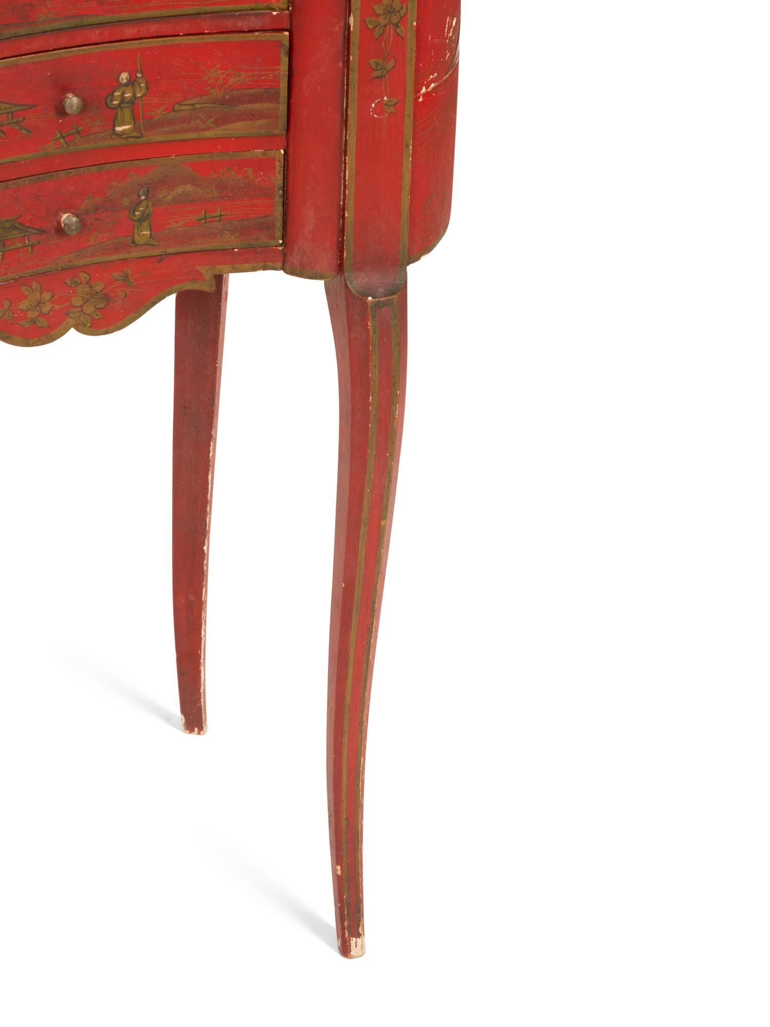 A Pair of English Red Japanned Reniform Side Tables