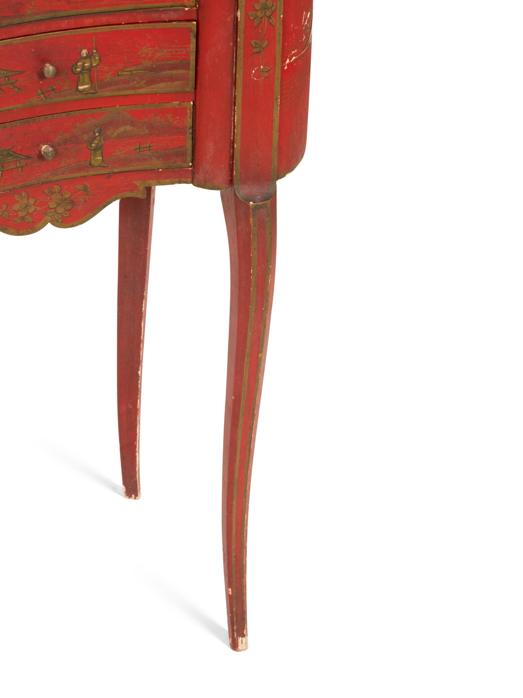 A Pair of English Red Japanned Reniform Side Tables