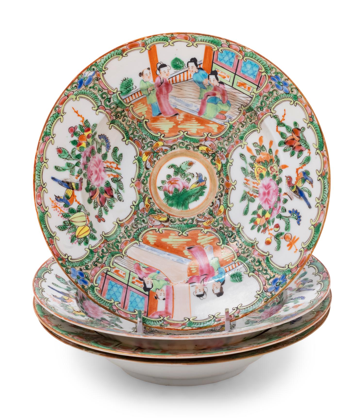 Four Chinese Rose Medallion Porcelain Plates