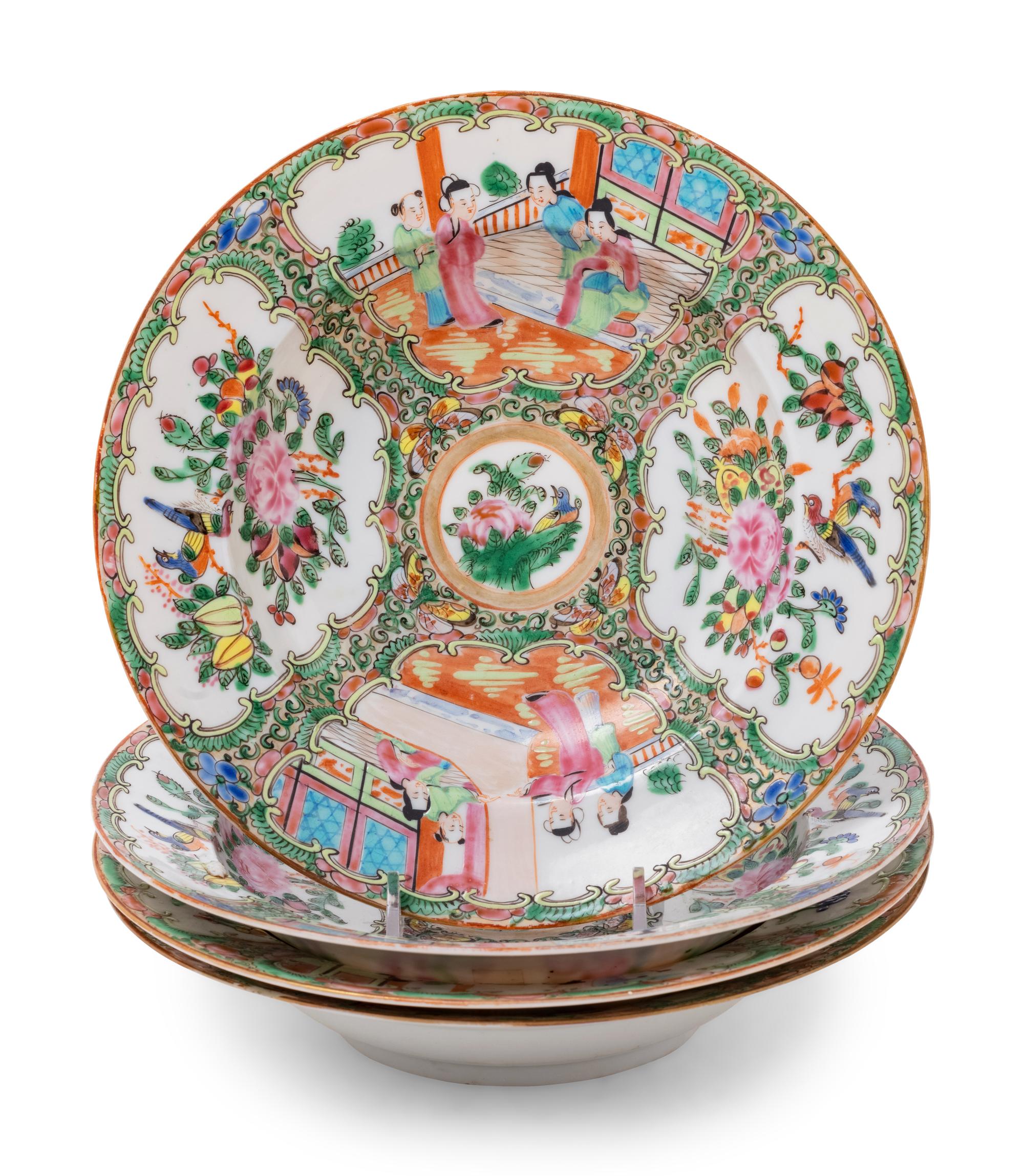 Four Chinese Rose Medallion Porcelain Plates