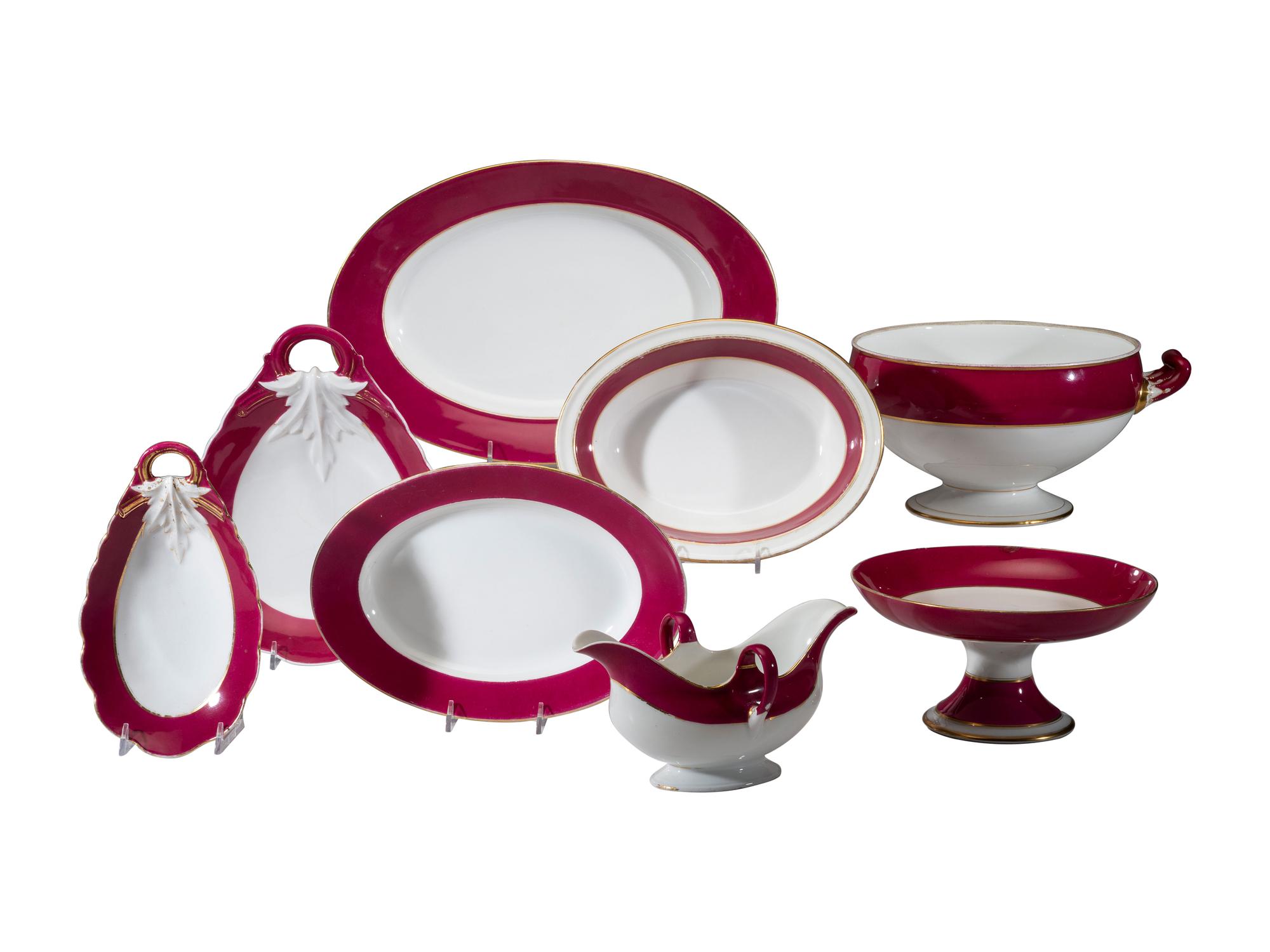 An Old Paris Porcelain Dinner Service for Ten, With Serving Pieces