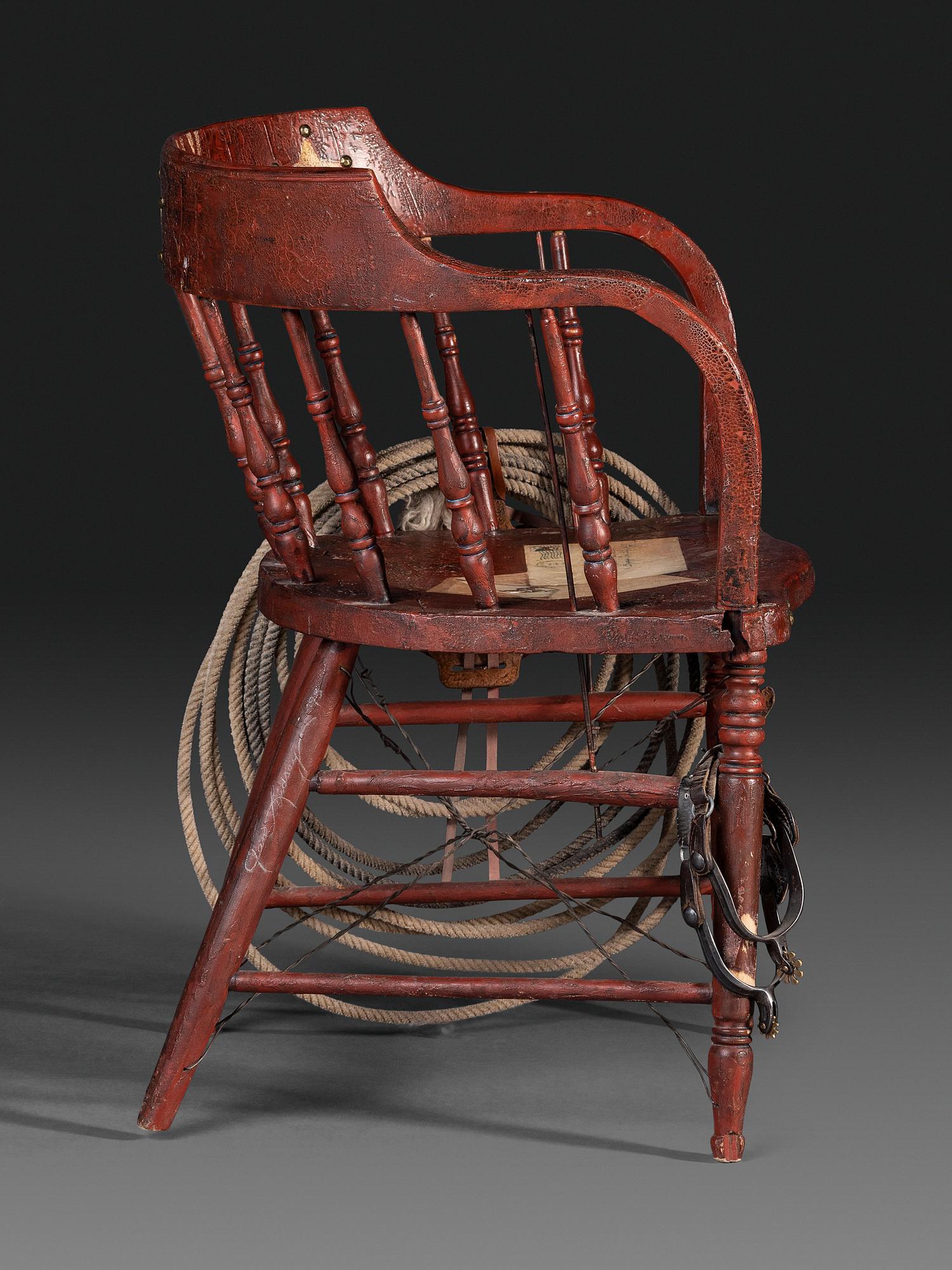 An American Trompe l'Oeil Painted Pony Express and General George Custer Armchair