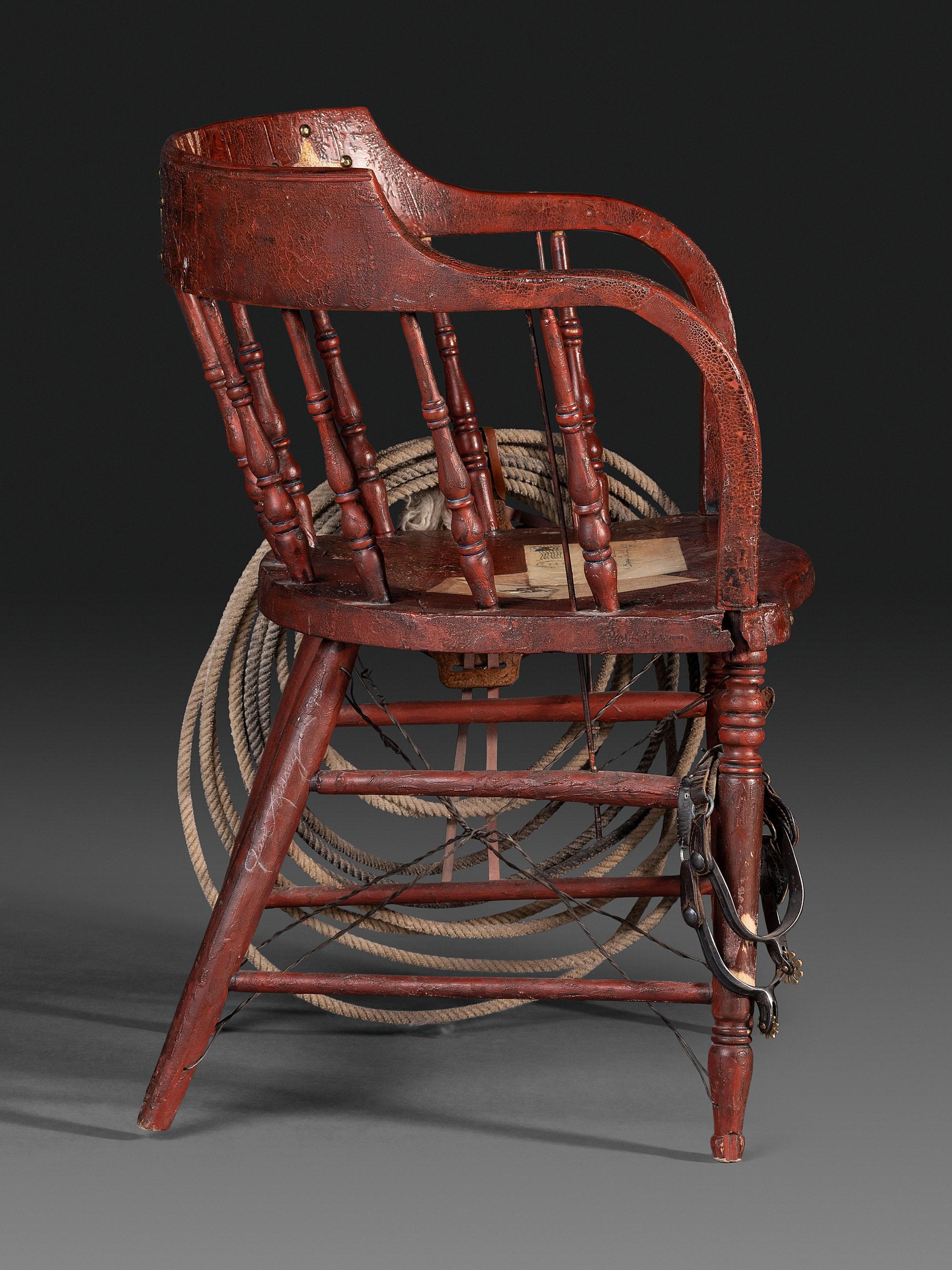 An American Trompe l'Oeil Painted Pony Express and General George Custer Armchair