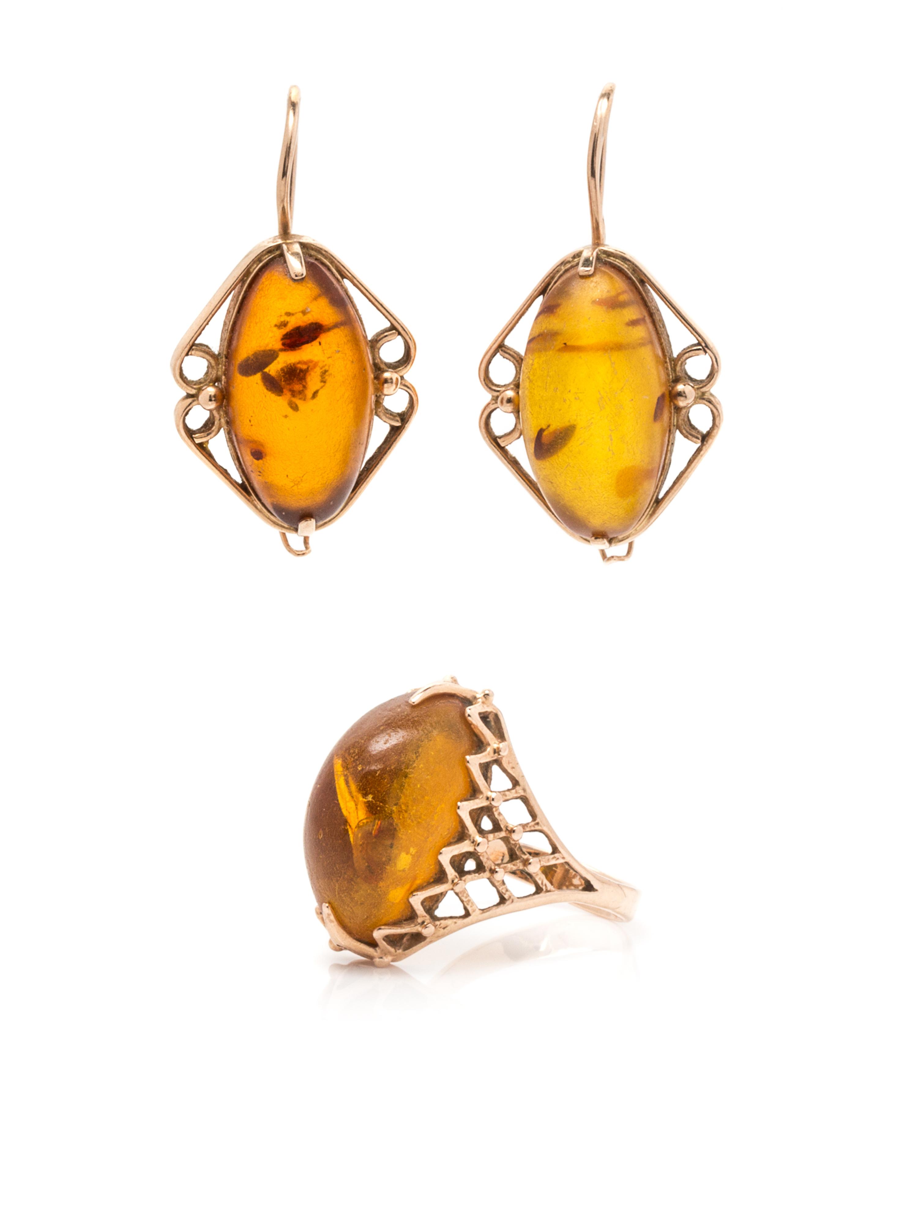 A Collection of Rose Gold and Amber Jewelry, 8.50 dwts.