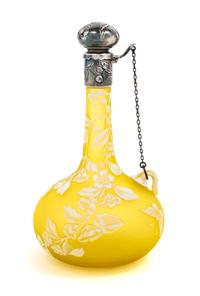 Attributed to Thomas Webb & Sons, LATE 19TH CENTURY, a silver mounted cameo glass bottle, with floral and butterfly decoration