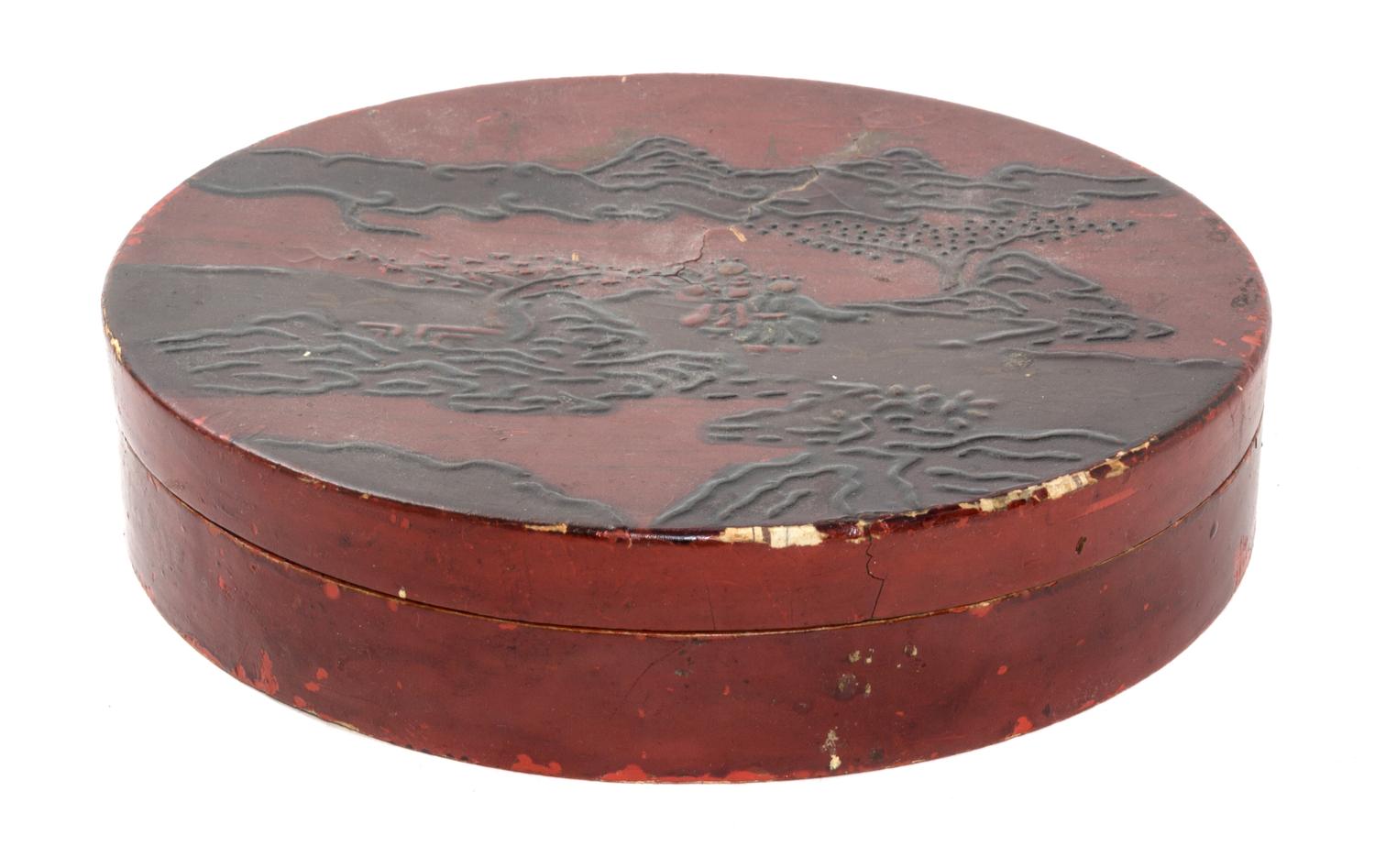 A Red Lacquered Circular Box and Cover Diameter 9 inches.
