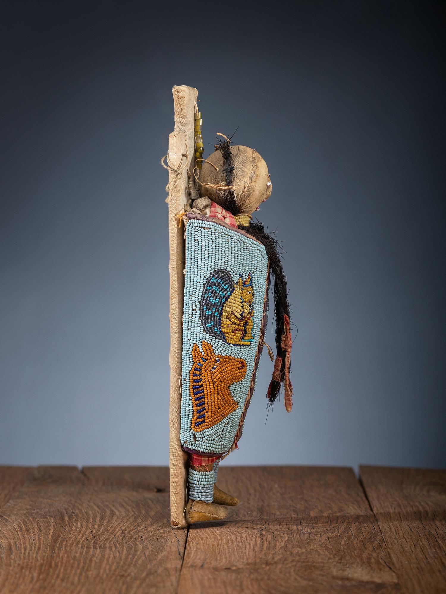 Nez Perce Beaded Pictorial Toy Cradle, with Doll