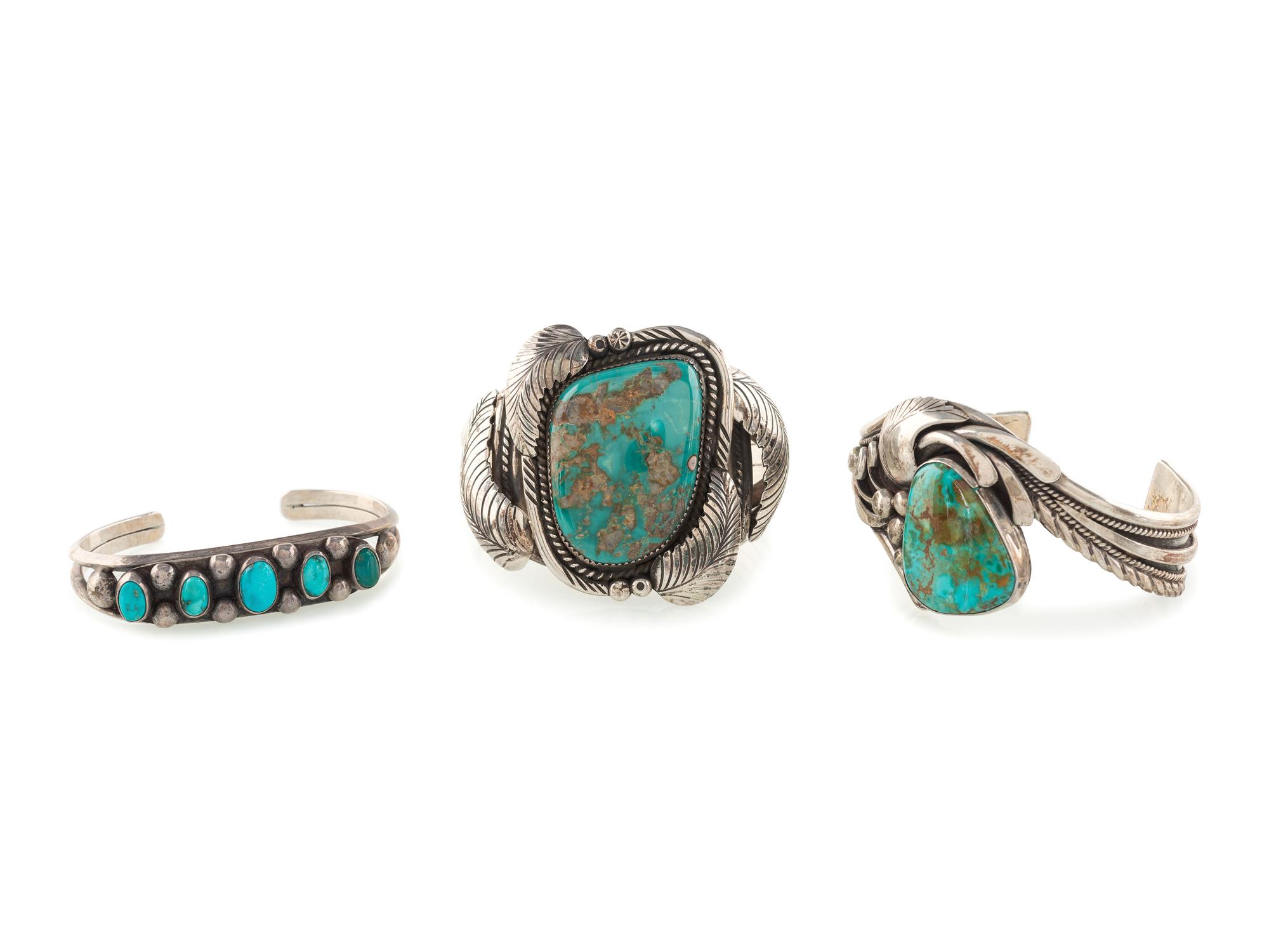 Navajo Silver and Turquoise Cuff Bracelets