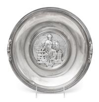 An American Silver Commemorative Dish, Gorham Mfg. Co., Providence, RI, 1876, the twin-handled circular dish centered with a medallion