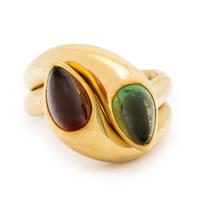 BULGARI, TWO YELLOW GOLD AND GEMSTONE 'SERPENTI' RINGS