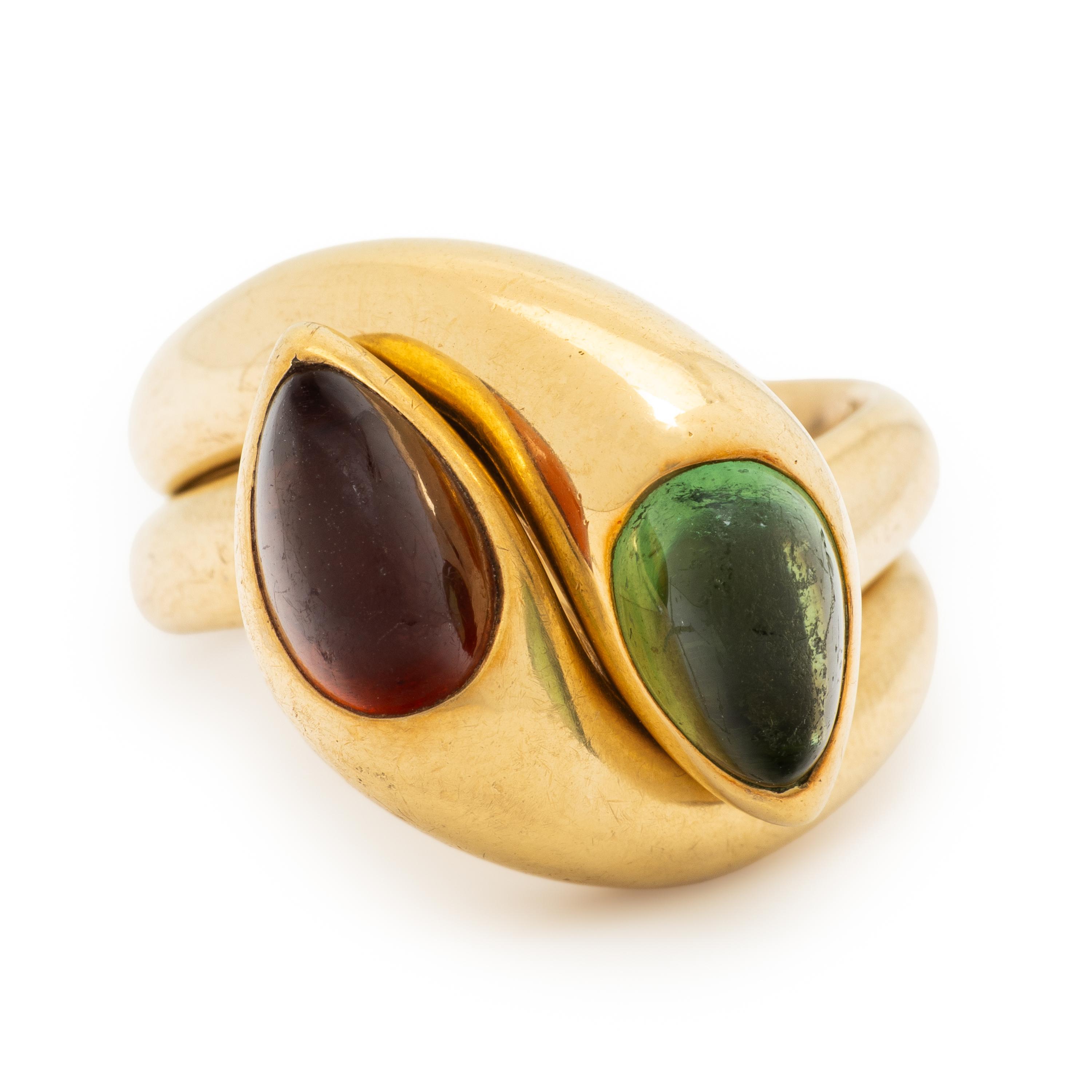 BULGARI, TWO YELLOW GOLD AND GEMSTONE 'SERPENTI' RINGS