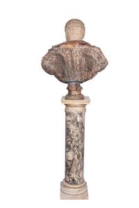 A Mixed Marble Portrait Bust of Caracalla with a Continental Marble Column