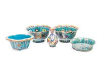 Five Chinese Blue Ground Cloisonné Enameled Articles