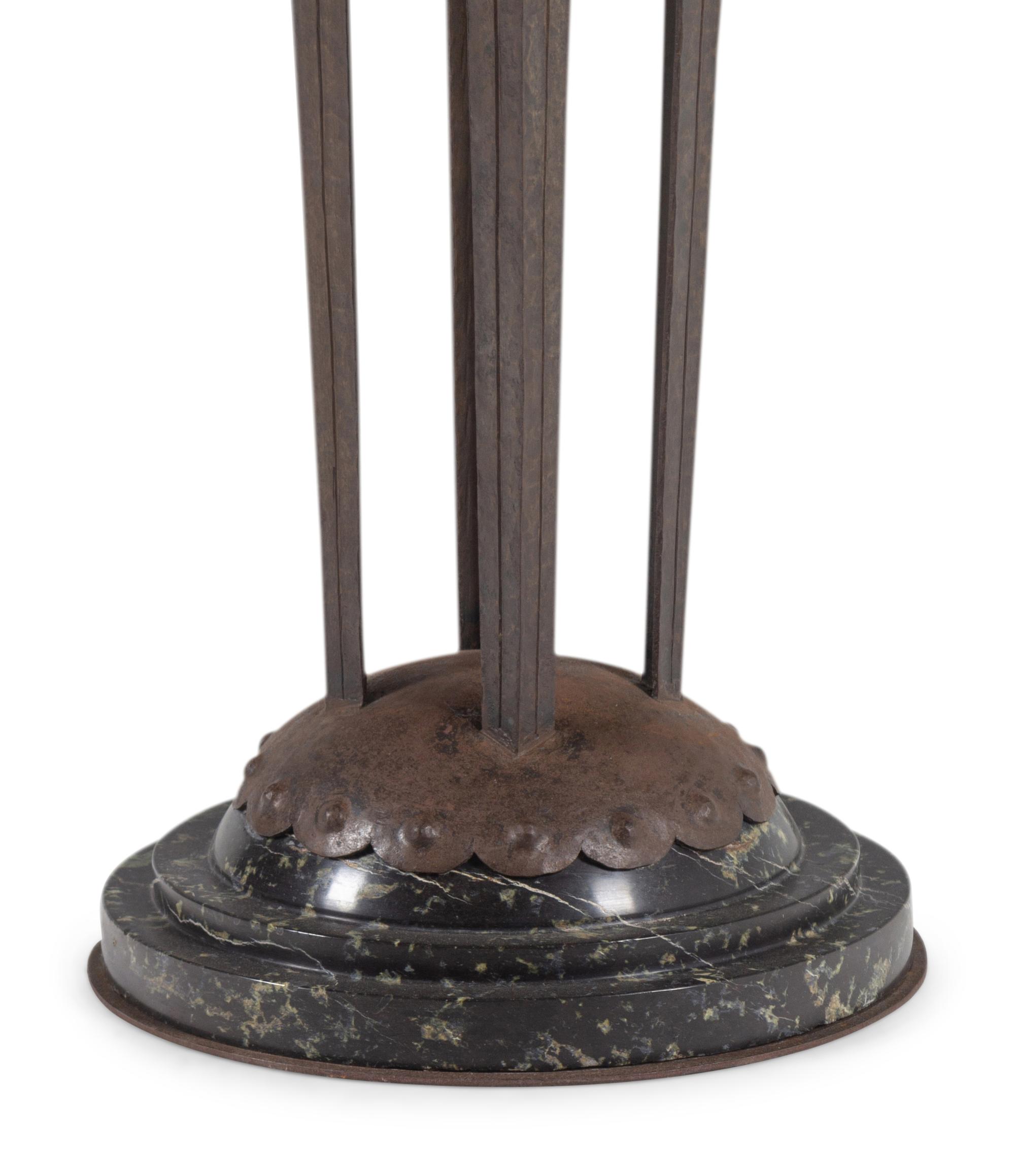 An Art Deco Style Hammered Metal and Alabaster Floor Lamp
