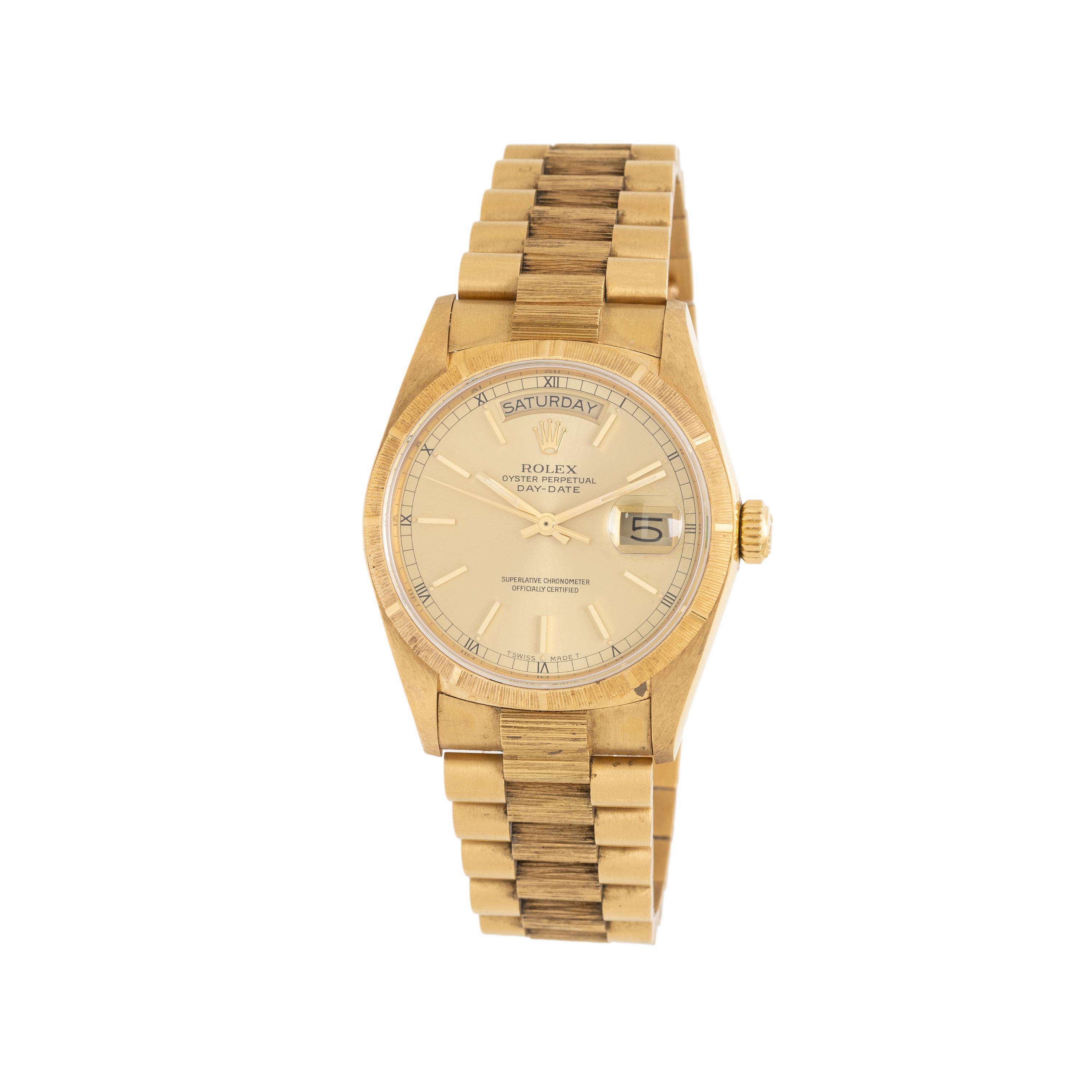 Rolex, Ref. 18078, 18K Yellow Gold 'Day-Date' Watch with Factory 'Bark' Finish, with Box & Papers