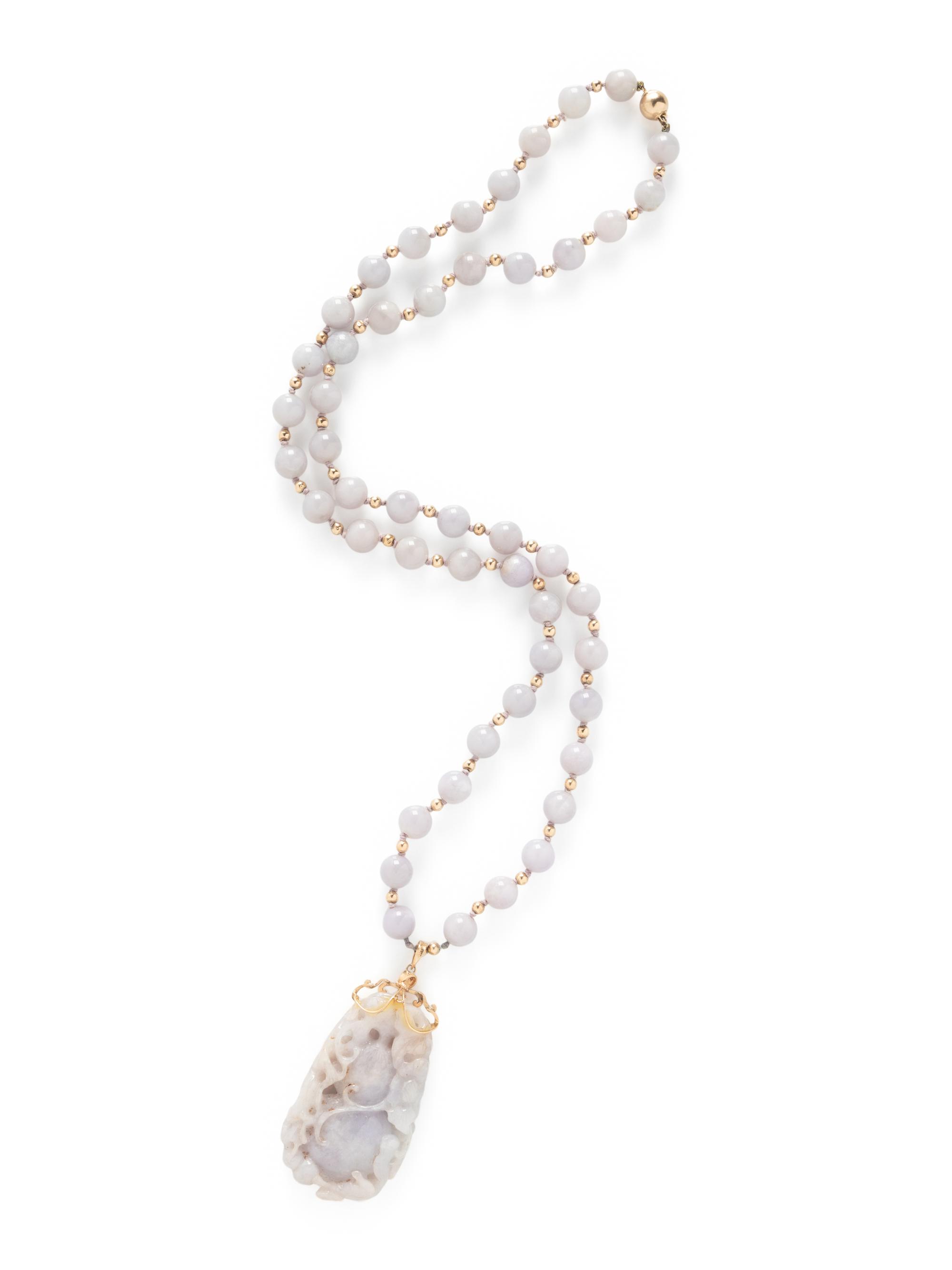 LAVENDER JADE AND YELLOW GOLD NECKLACE