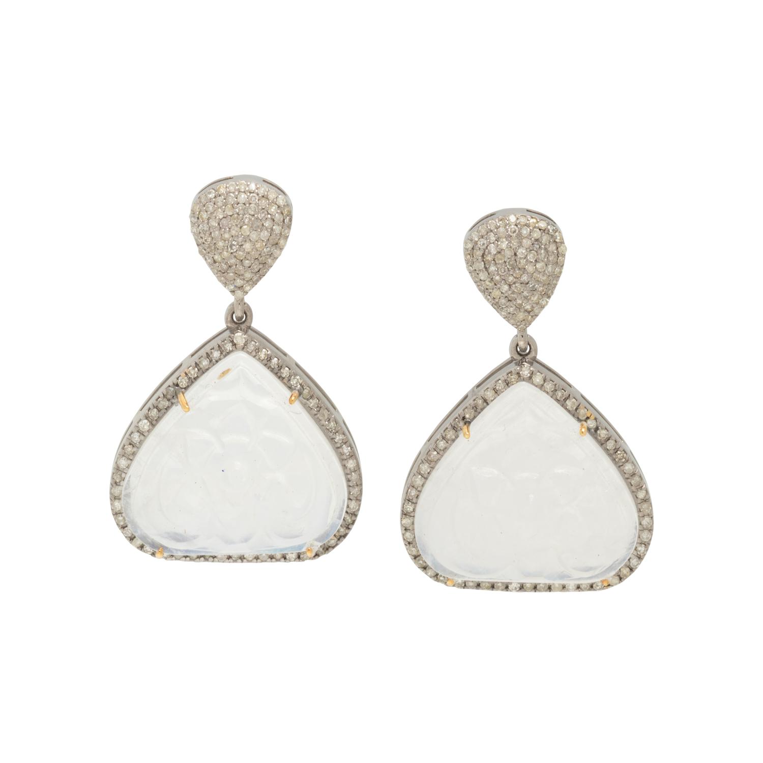 MOONSTONE AND DIAMOND EARRINGS