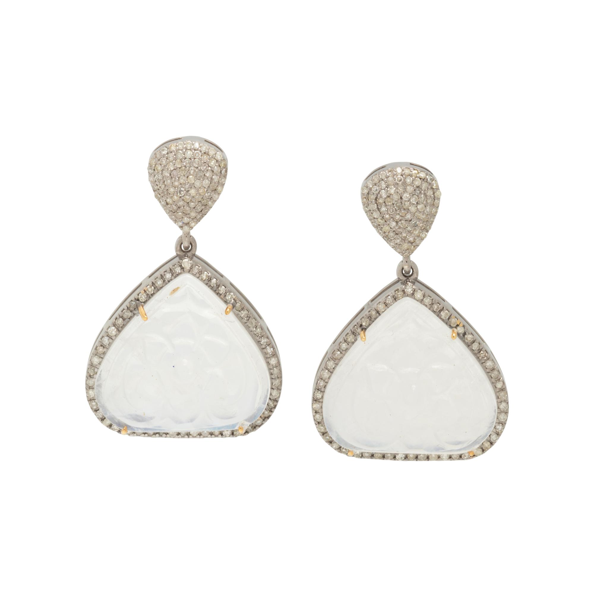 MOONSTONE AND DIAMOND EARRINGS