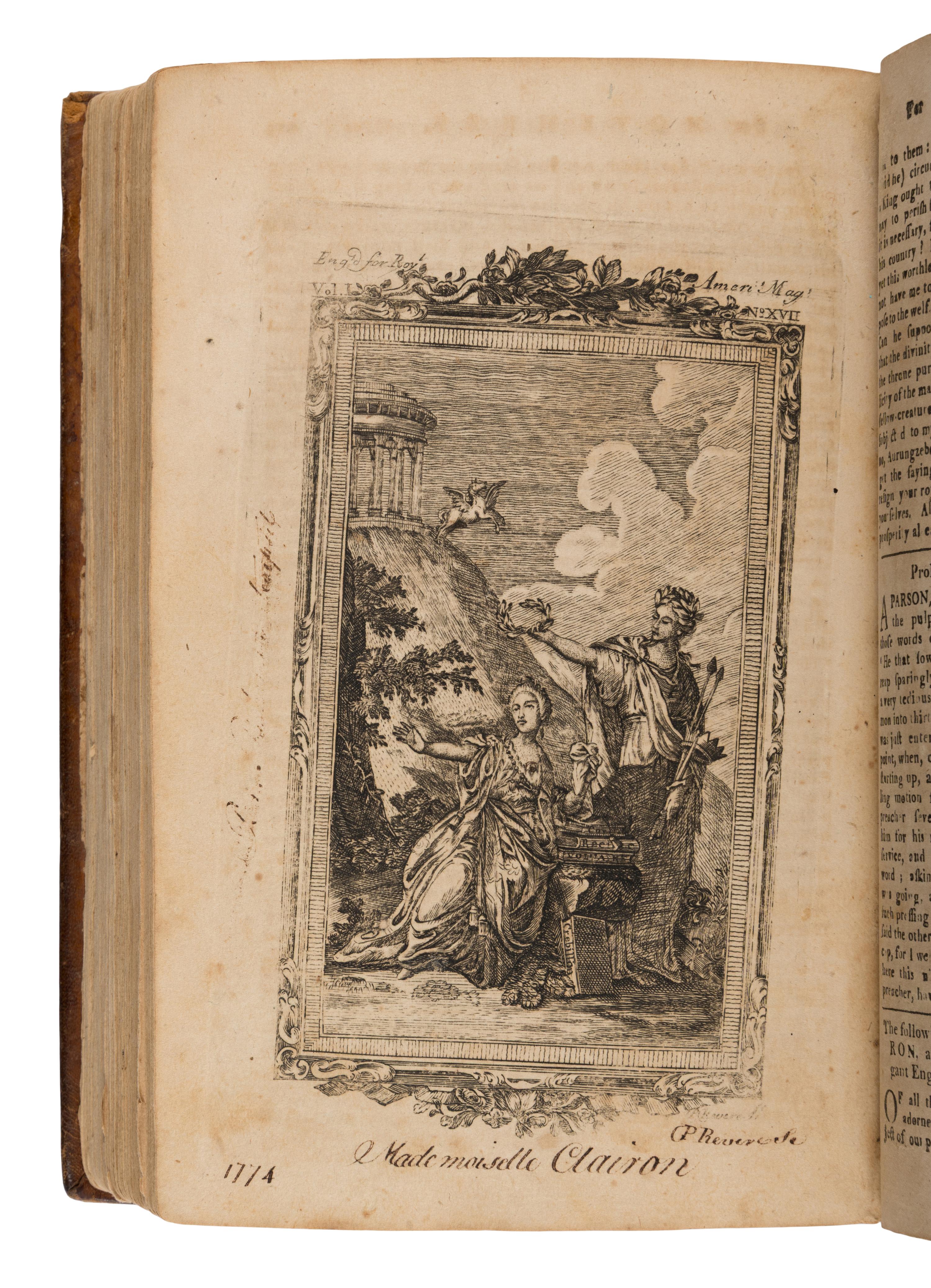 [Revere, Paul (1735-1818), engraver]. The Royal American Magazine, or Universal Repository of Instruction and Amusement. Volume I, for the Year 1774. Boston: Printed at Greenleaf's Printing Office in Union Street, January-December 1774.
