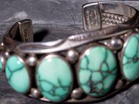 Sterling Silver and High Grade Turquoise Squash Blossom Necklace and Matching Cuff Bracelet