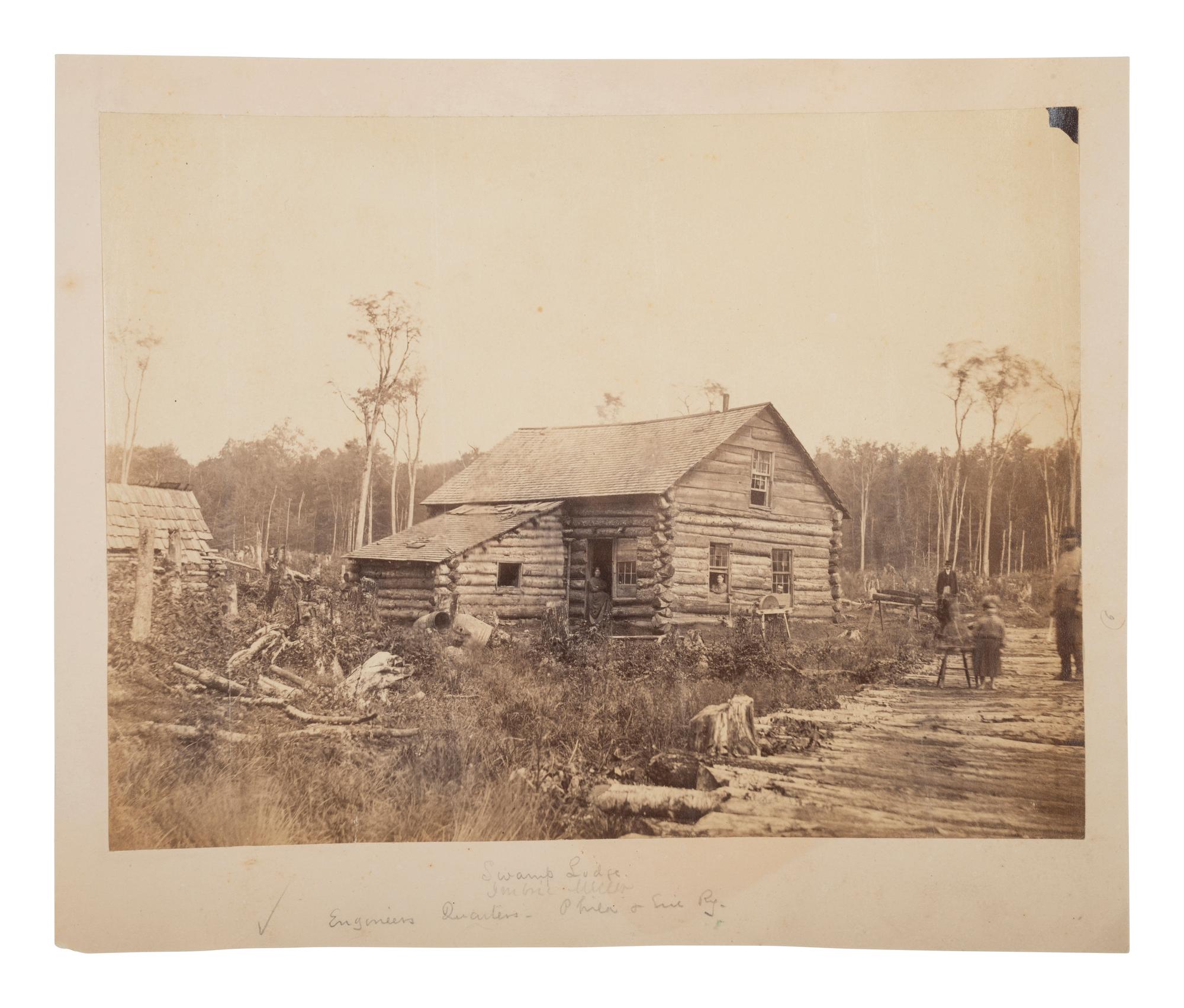 [EARLY PHOTOGRAPHY]. Image of "Swamp Lodge," Philadelphia & Erie Railway Engineers Qtrs. Ca 1880s.