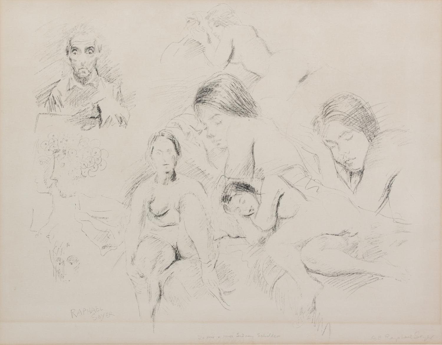 Raphael Soyer, (Russian, 1899-1987), Figure Studies of Sleeping Woman and the Artist