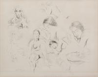Raphael Soyer, (Russian, 1899-1987), Figure Studies of Sleeping Woman and the Artist