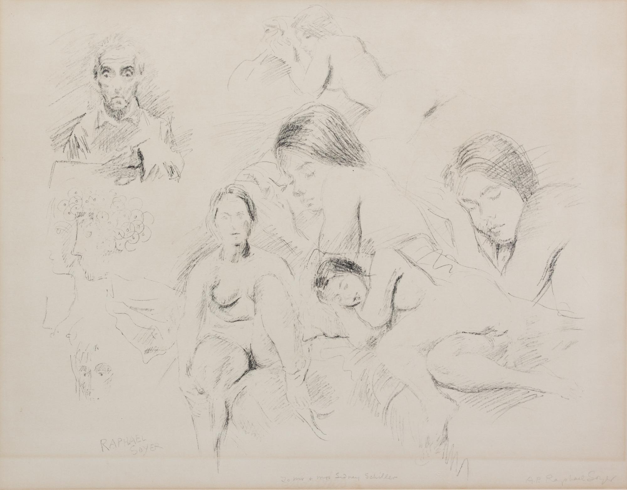Raphael Soyer, (Russian, 1899-1987), Figure Studies of Sleeping Woman and the Artist