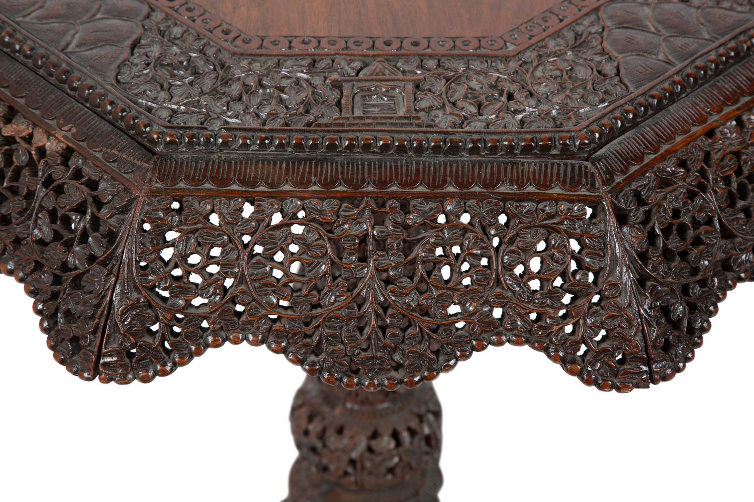 An Anglo-Indian Pierced and Carved Pedestal Table — LATE 19TH/EARLY 20TH CENTURY