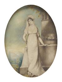 English School 19th Century, A Portrait Miniature of a Lady Against a Memorial