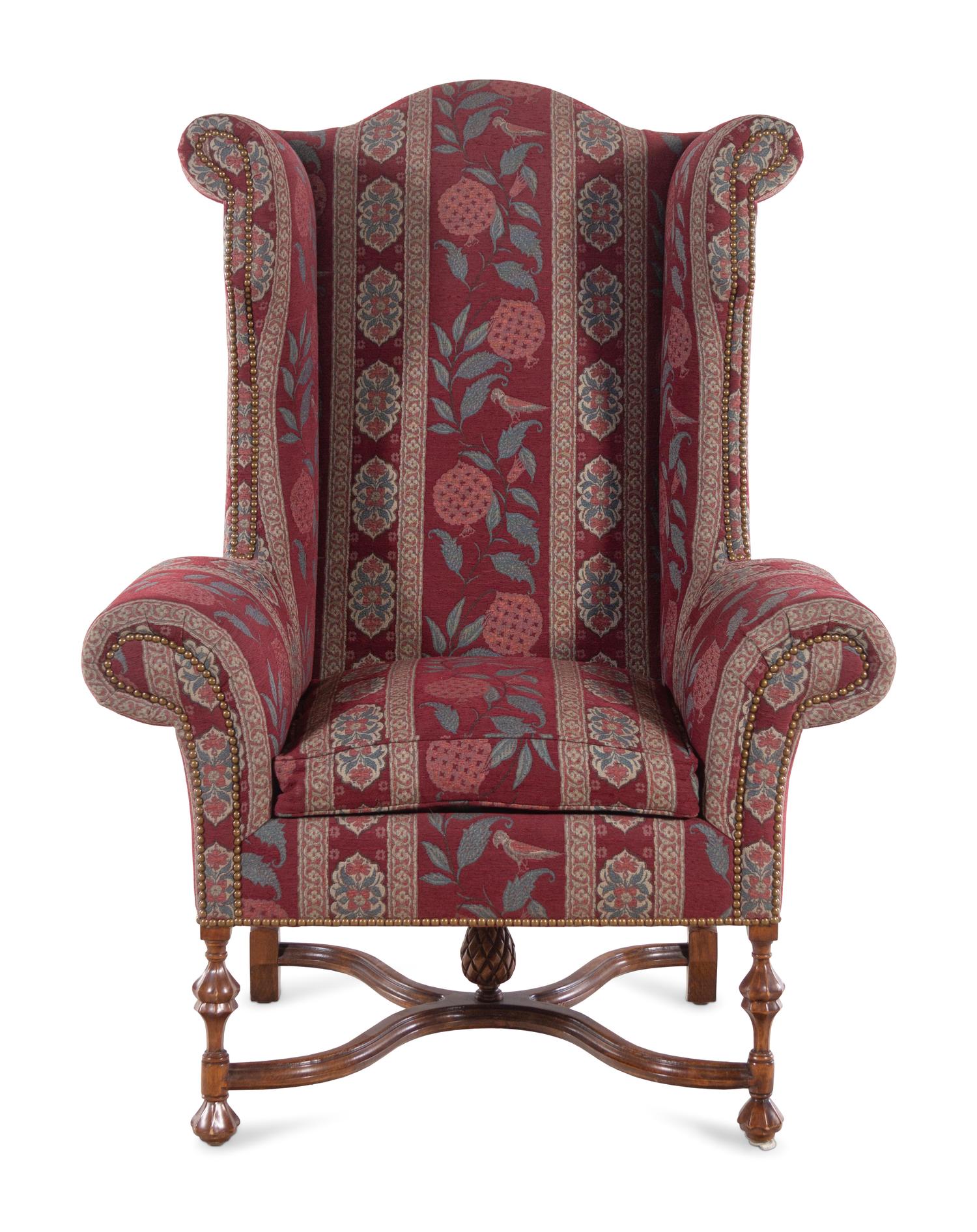 A William and Mary Style Wingback Armchair