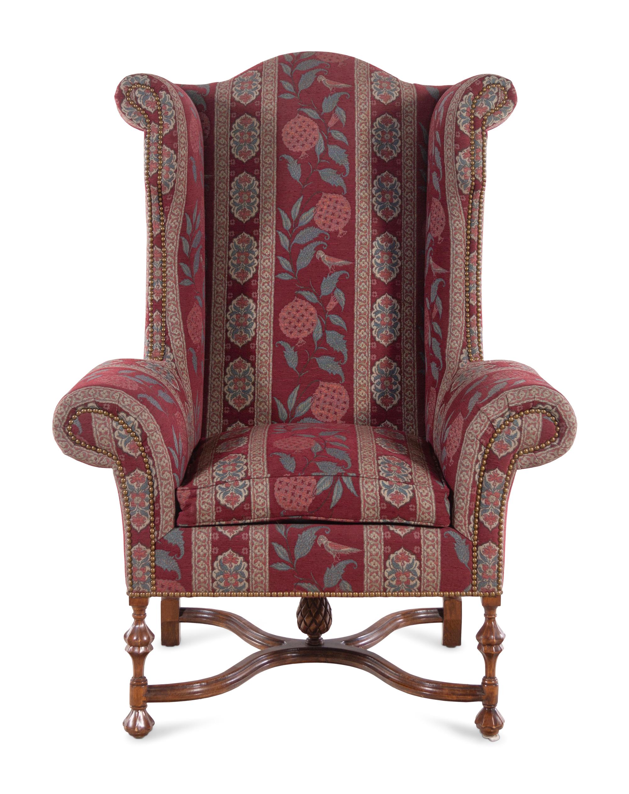 A William and Mary Style Wingback Armchair