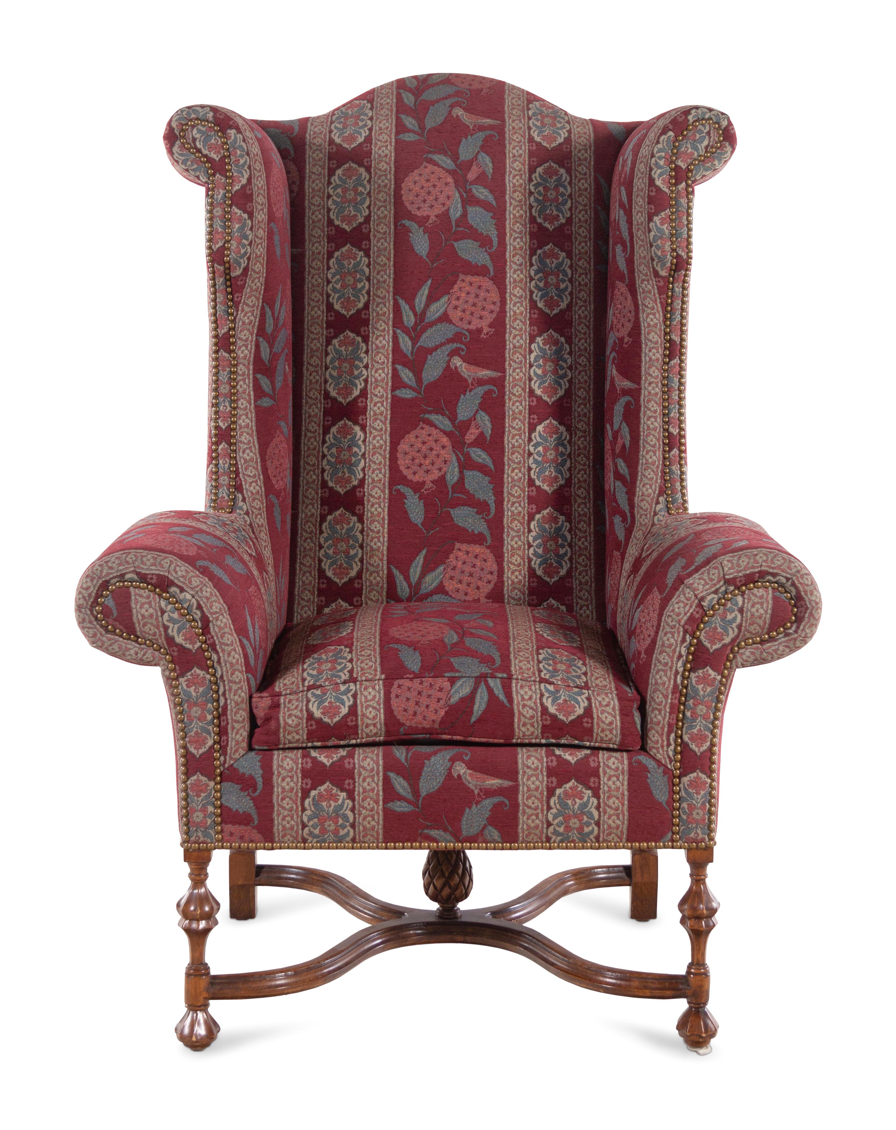 A William and Mary Style Wingback Armchair