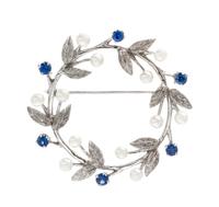 A 14 Karat White Gold, Sapphire and Cultured Pearl Wreath Brooch, 6.20 dwts.