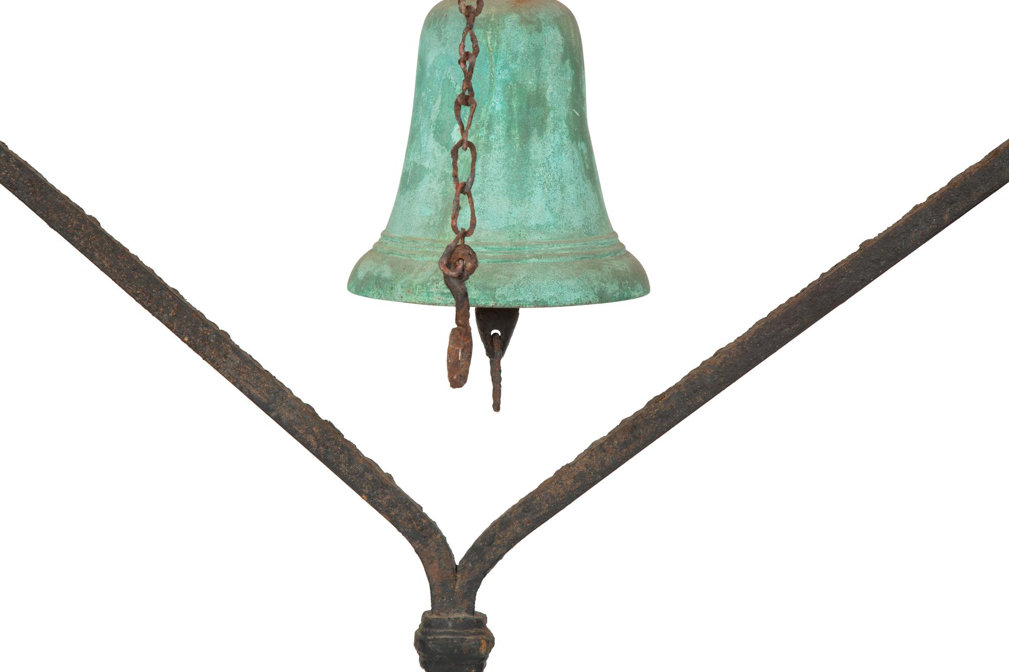 A Mizner Spanish Baroque Style Wrought Bell on Stand