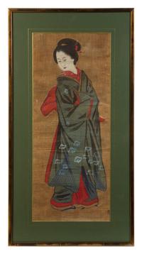 A Set of Six Japanese Paintings on Silk Each 26 1/4 x 10 1/2 inches. — 19TH CENTURY