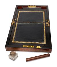 An English Burlwood Writing Slope and an English Burlwood Decanter Caddy