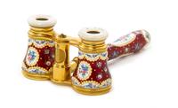 A Pair of French Enameled Opera Glasses, Lemaire, Width 3 7/8 inches.