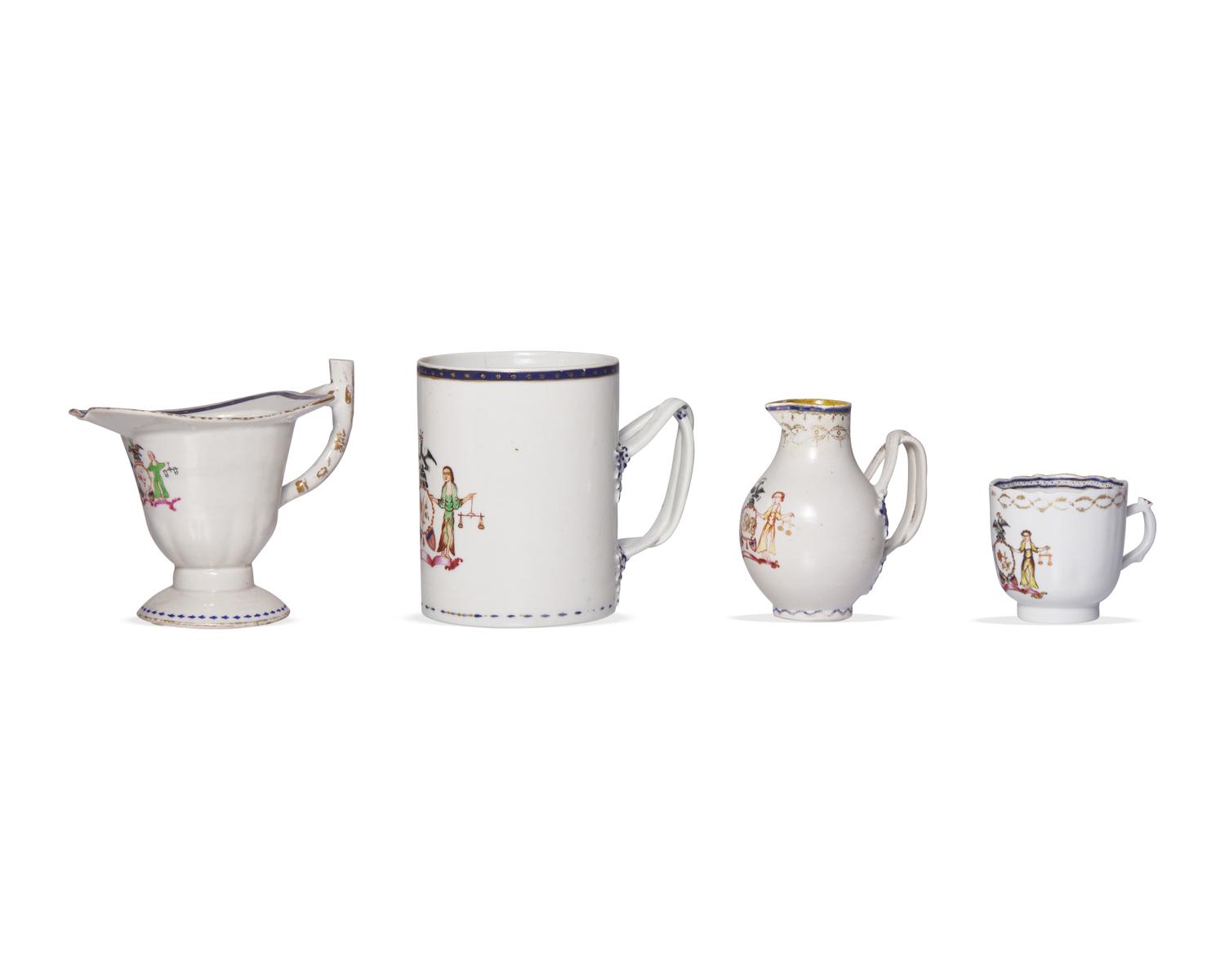 A Group Of Four Chinese Export Porcelain Items Decorated With The “Arms Of New York”