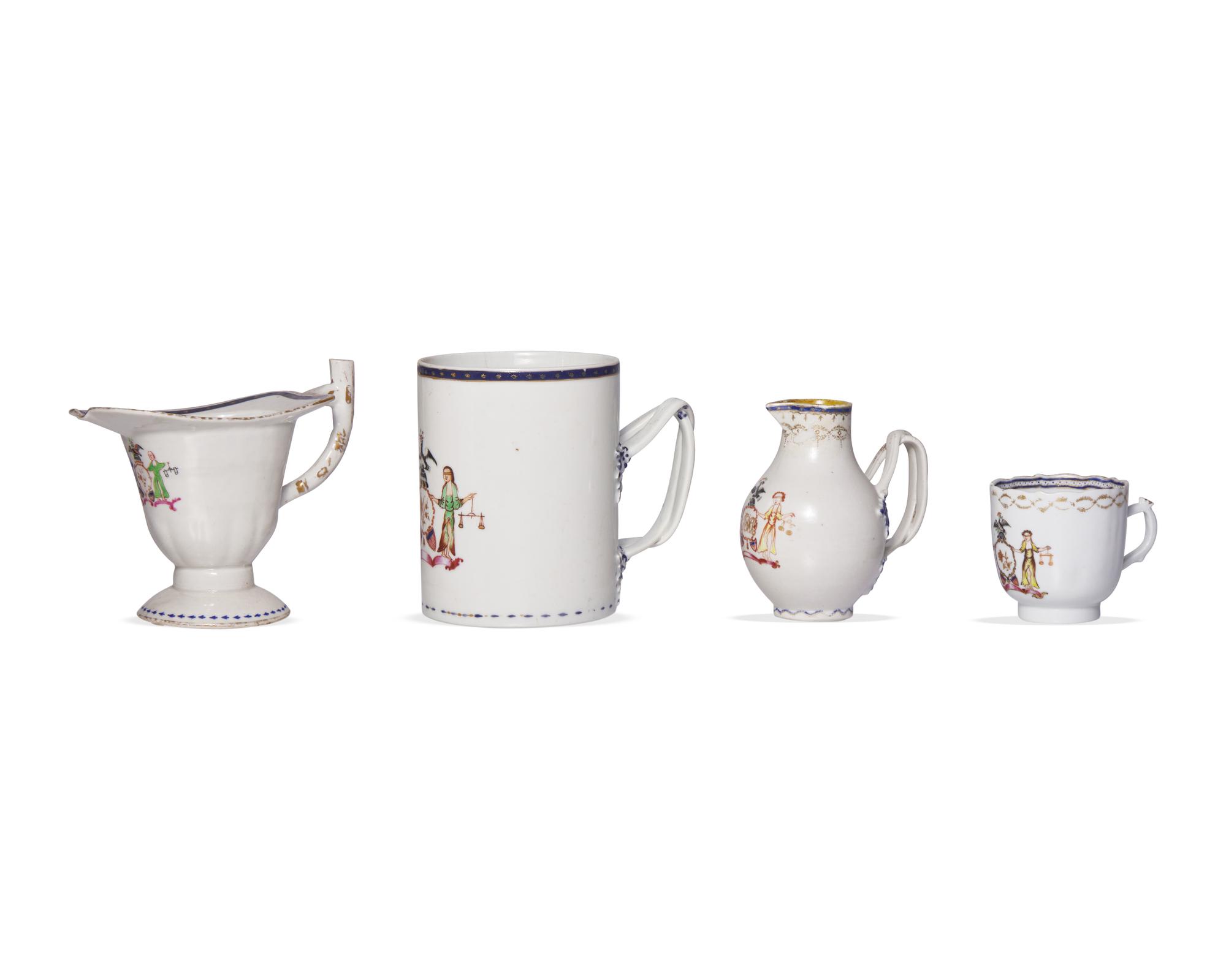 A Group Of Four Chinese Export Porcelain Items Decorated With The “Arms Of New York”