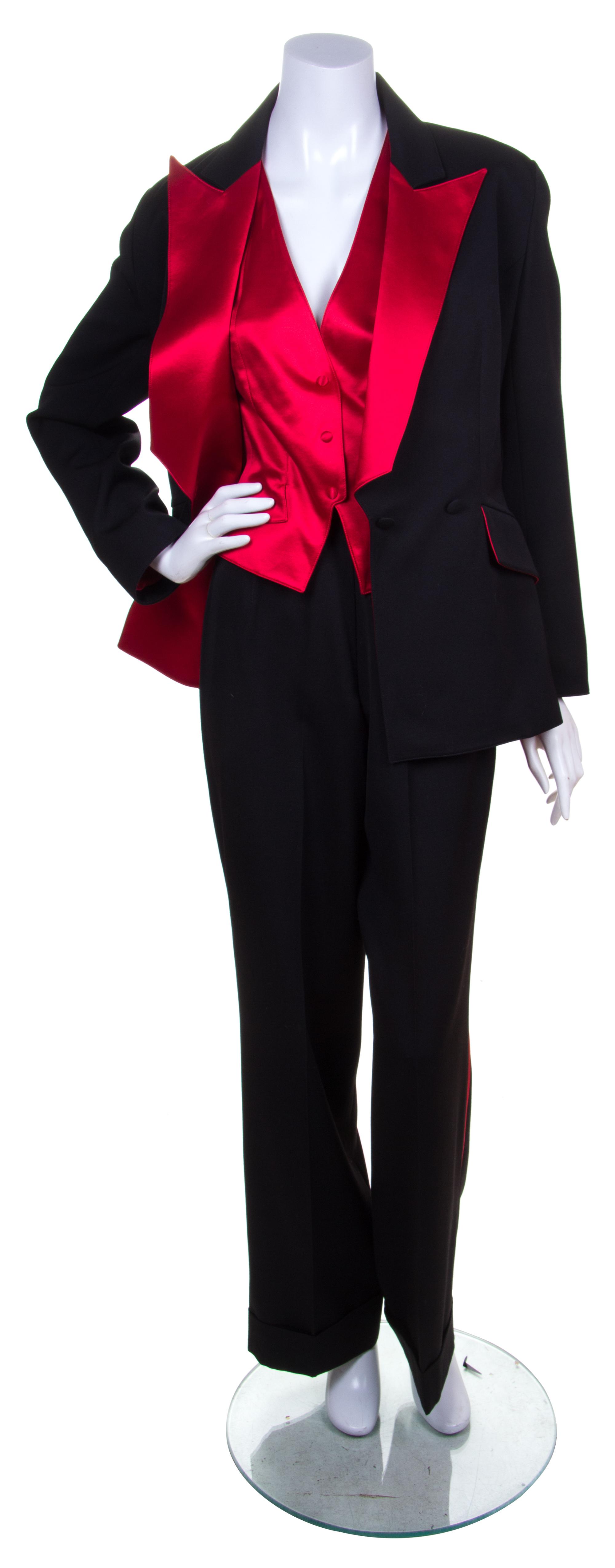 A Thierry Mugler Black Wool and Red Tuxedo Ensemble, Size 42.