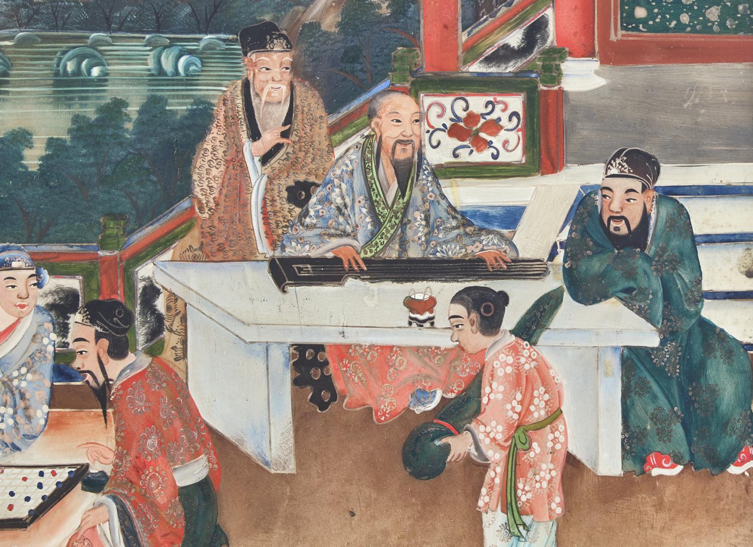 A Chinese Export Reverse Painted Glass Panel