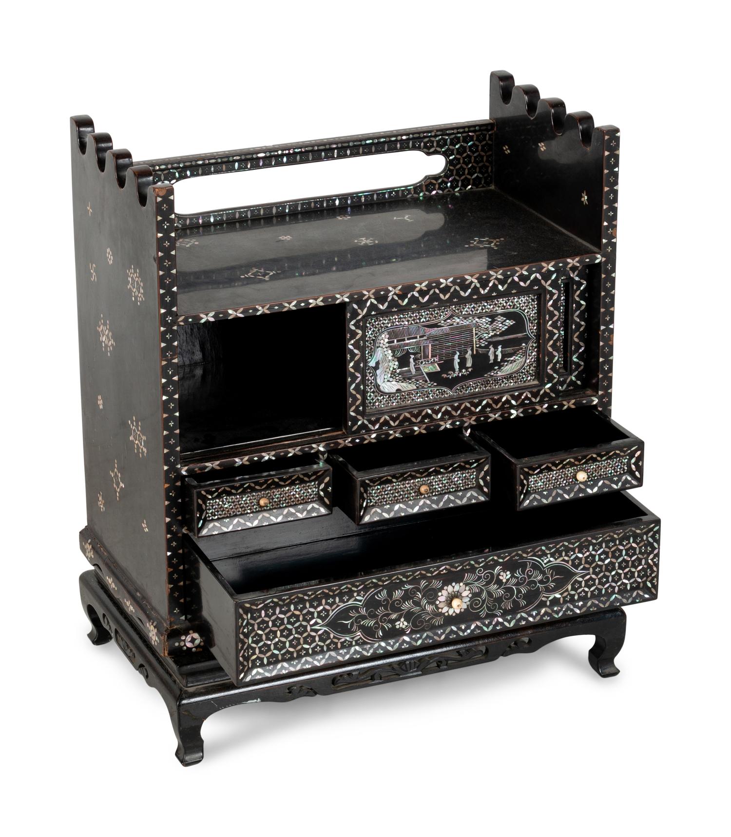 A Korean Black Lacquered and Mother-of-Pearl Inlaid 'Najeon Chilgi' Table Cabinet