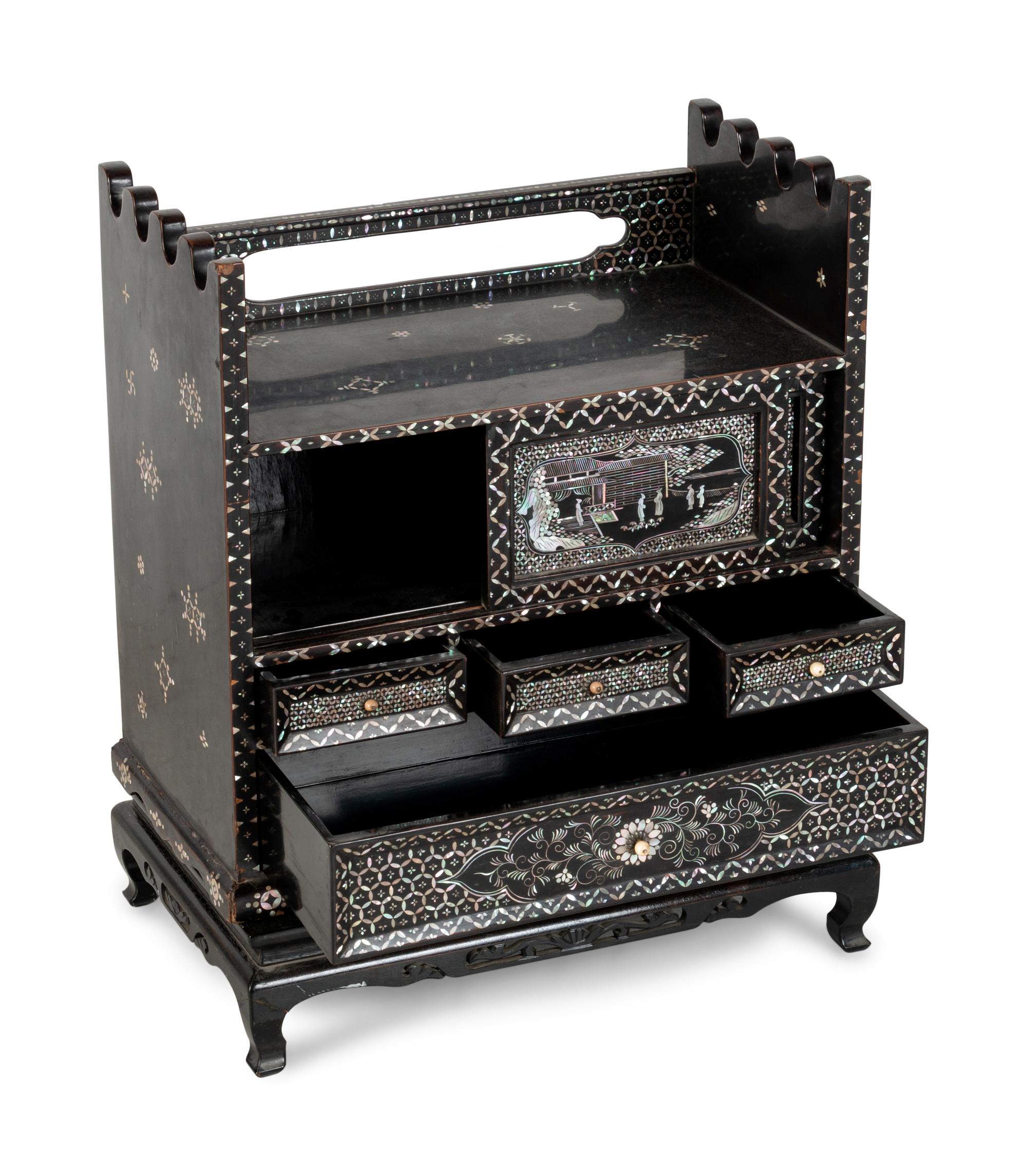 A Korean Black Lacquered and Mother-of-Pearl Inlaid 'Najeon Chilgi' Table Cabinet