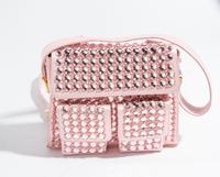 A Gianni Versace Pink Silk and Rhinestone Backpack, 8.5" x 7" x 2.75"; Handle drop: 6".