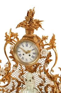 A Large Louis XV Style Gilt Bronze and White Porcelain Clock
