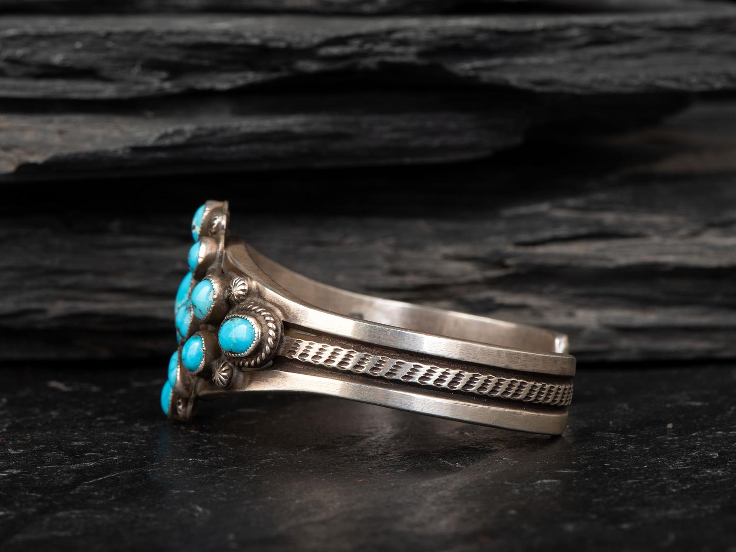 Sterling Silver and Turquoise Cluster Cuff Bracelet